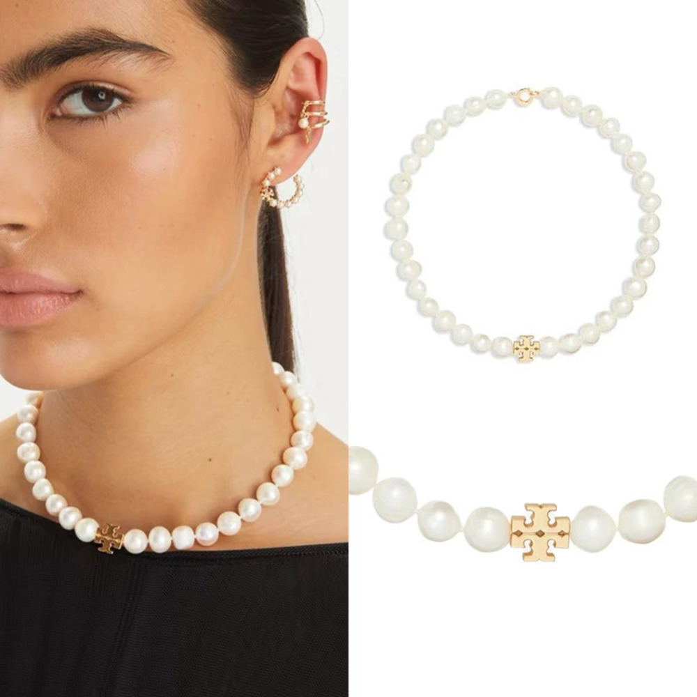 Tory Burch Gold Plated Double Pearl Necklace Natural Freshwater Pearl